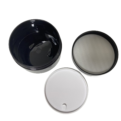 black plastic cosmetic jars